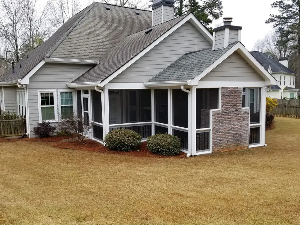 Screen Porch Installation Atlanta - White with Stone Work